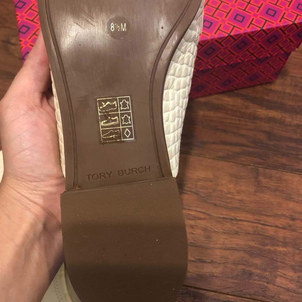 TB Tory Burch beige leather mules slip on shoes size 8.5 womens new - Picture 3 of 6